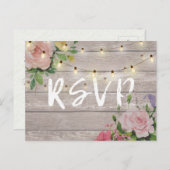 Rustic Wedding Floral Wood String Light RSVP Reply Invitation Postcard (Front/Back)