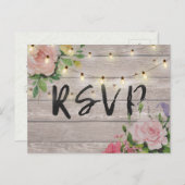 Rustic Wedding Floral Wood String Light RSVP Reply Invitation Postcard (Front/Back)