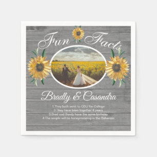 Rustic Wedding Fun Facts Sunflower Gray Wood Napki Napkins