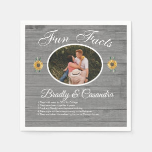Rustic Wedding Fun Facts Sunflower Gray Wood Napkins