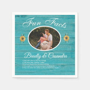 Rustic Wedding Fun Facts Sunflower Light Teal Wood Napkins