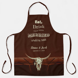 Rustic Wedding Funny Bull Skull Brown Western Apron
