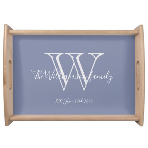 Rustic Wedding Gift Monogram Family Name Blue  Serving Tray