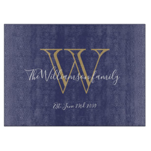 Rustic Wedding Gift Monogram Initial + Name Blue Cutting Board