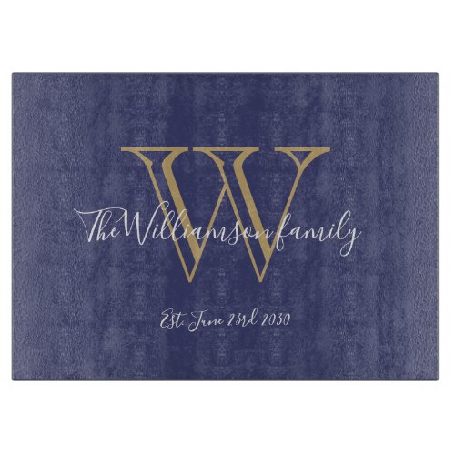 Rustic Wedding Gift Monogram Initial  Name Blue  Cutting Board