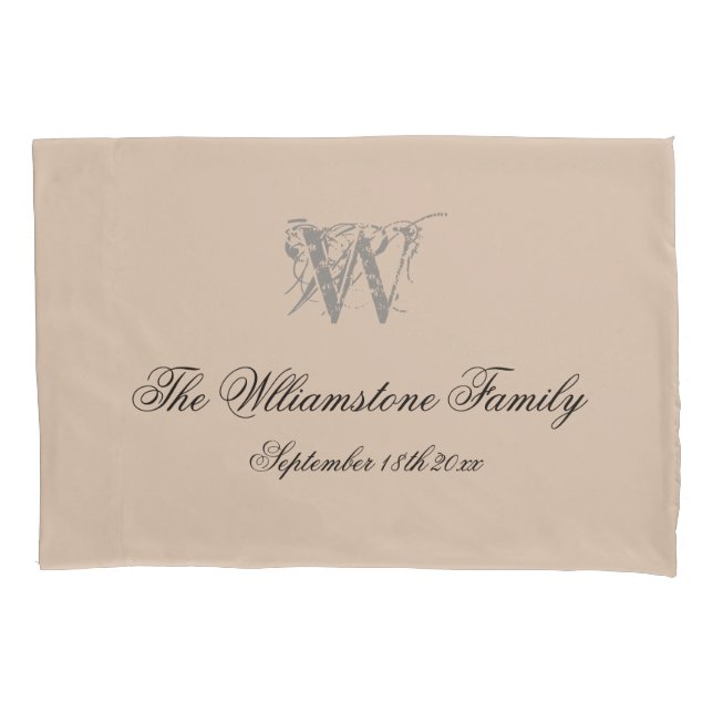 Rustic Wedding Gift Simple Script Name + Monogram Pillow Case (Front)