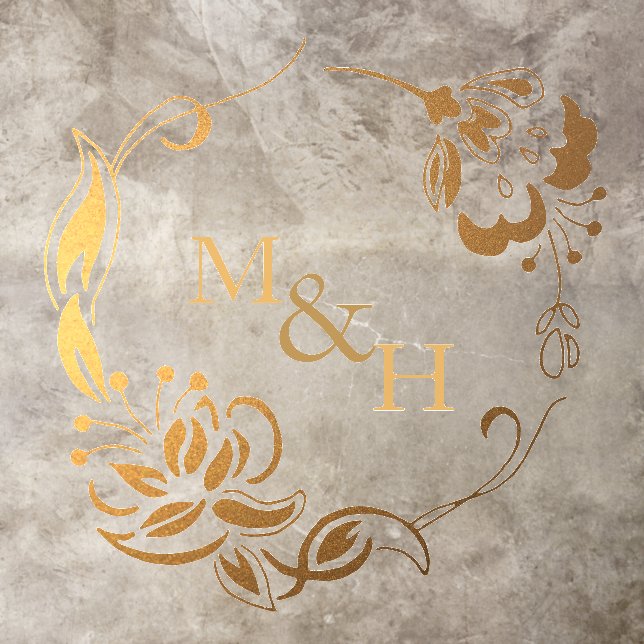 Rustic Wedding Gold Wreath Monogram Floor Decals (Insitu)