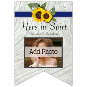 Rustic Wedding Golden Sunflower Blue Gray Wood Bunting Flags