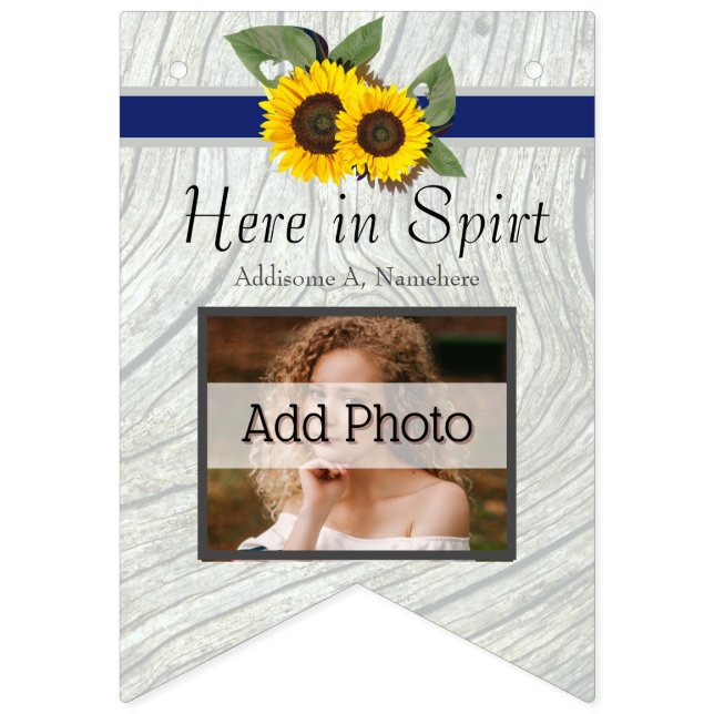 Rustic Wedding Golden Sunflower Blue Gray Wood Bunting Flags (First Flag)