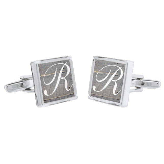 rustic wedding gray barn wood country wedding cufflinks (Angled)