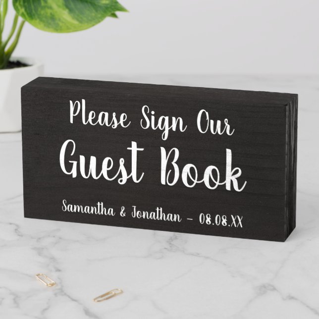 Rustic Wedding Guest Book Dark Wooden Box Sign (In Situ Horizontal)