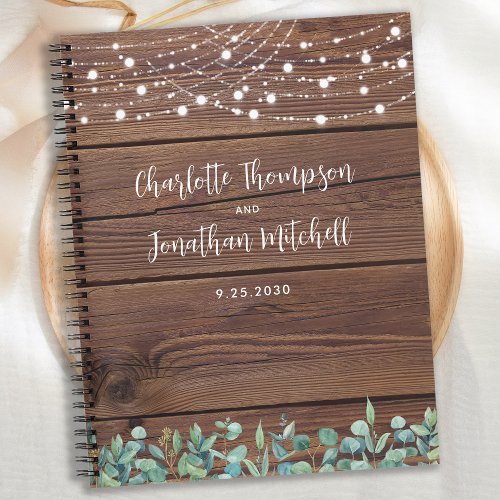 Rustic Wedding Guest Book String Lights Greenery