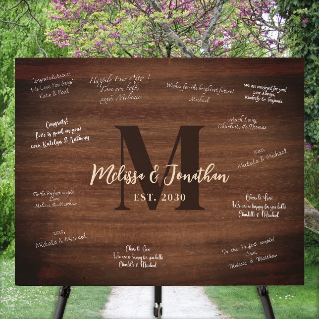 Rustic Wedding GuestBook Custom Monogram Wooden  Wood Wall Art (Creator Uploaded)