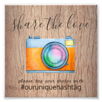 Rustic Wedding Hashtag Sign - Wood Camera Share