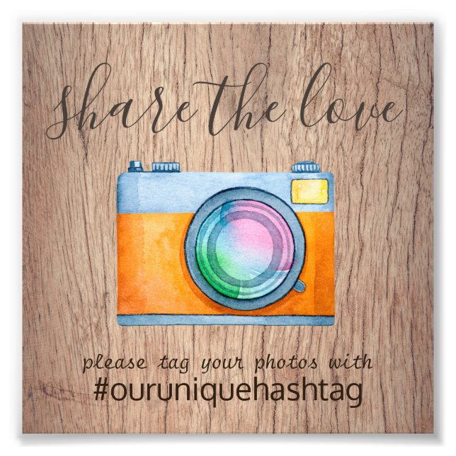 Rustic Wedding Hashtag Sign - Wood Camera Share (Front)