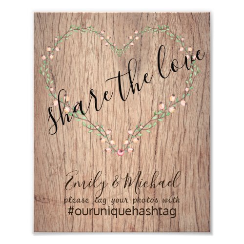 Rustic Wedding Hashtag Sign _ Wood Heart Floral