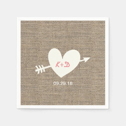 Rustic Wedding Heart  Arrow Elegant Burlap Paper Napkins