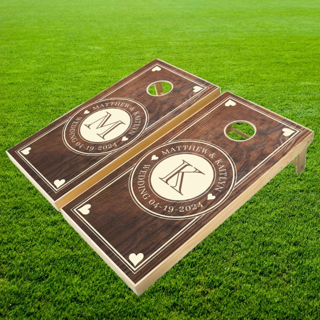 Rustic Wedding Heart Monogram in Dark Walnut Cornhole Set (Creator Uploaded)