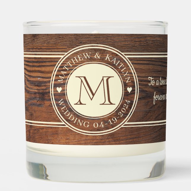 Rustic Wedding Heart Monogram in Dark Walnut Scented Candle (Front)