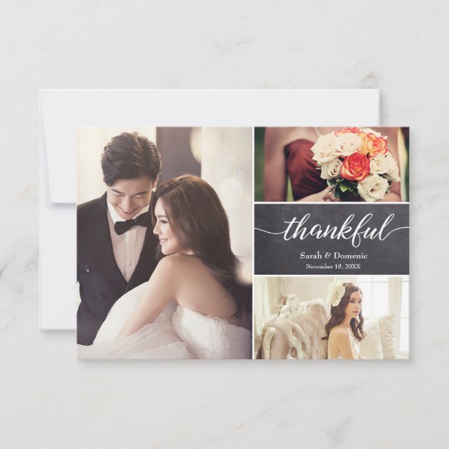 Rustic wedding Horizontal photo collage Thankful Thank You Card (Front)