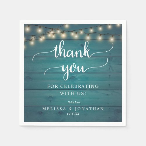 Rustic Wedding in Teal Wood Background Thank you Napkins