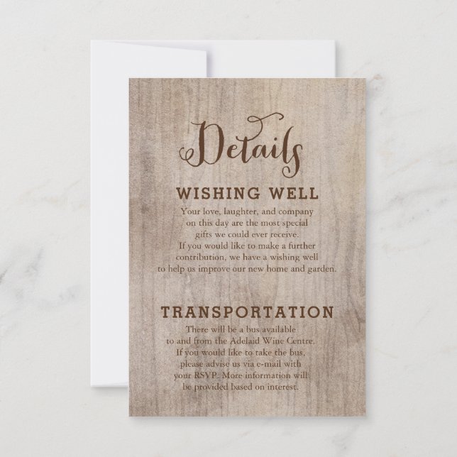 Rustic Wedding Information Cards (Back)