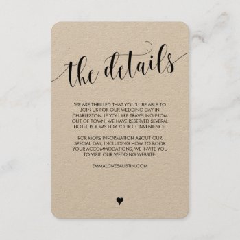Rustic Wedding Information Details Card by KarisGraphicDesign at Zazzle
