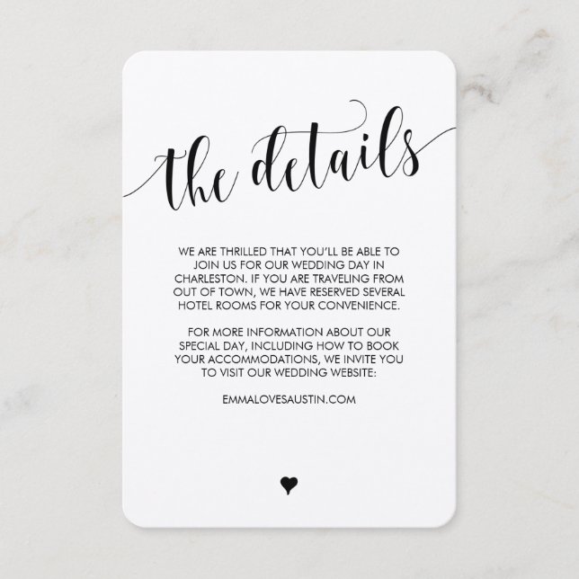 Rustic Wedding Information Details Card (Front)