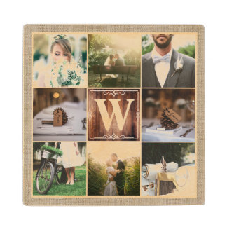 Rustic Wedding Instagram Photo Grid Wood Burlap Wood Coaster