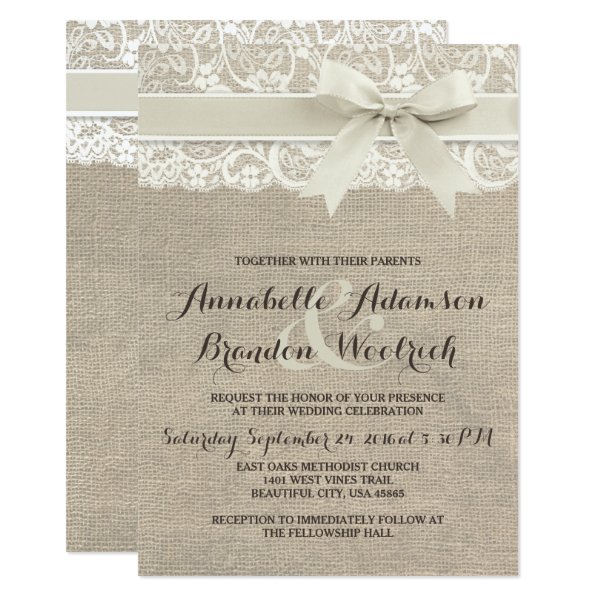 256801174033867243 Rustic Wedding Invitation | Burlap Lace Bow Look