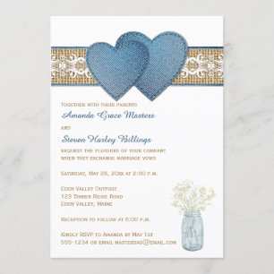 Rustic Wedding Invitation Denim, Lace, Burlap