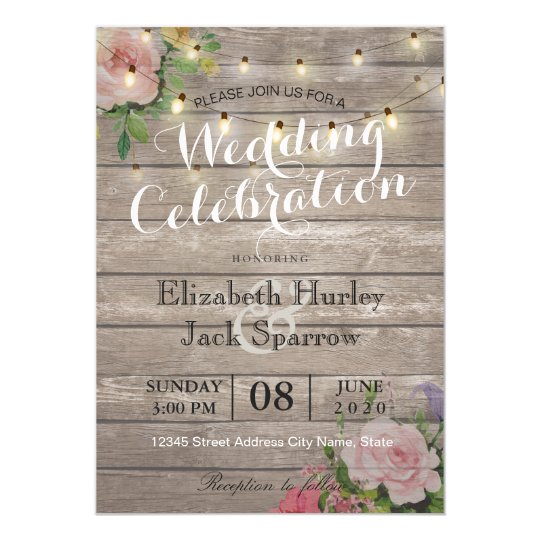 Wood Wedding Invitations Announcements Zazzle Rustic Wedding Invitation Fl Wood String Light