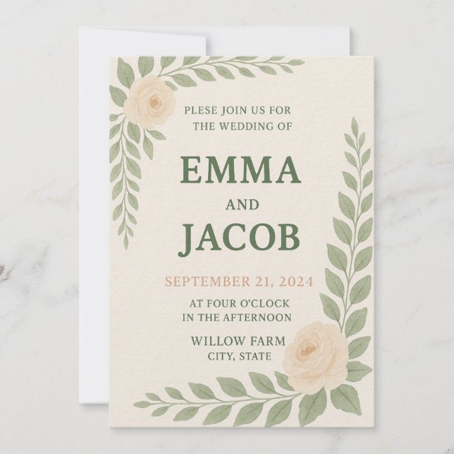 Rustic Wedding Invitation - Sage and Blush (Front)