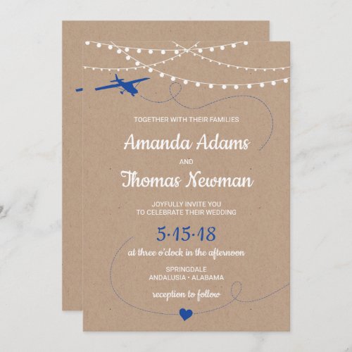 Rustic Wedding Invitation with a plane and lights