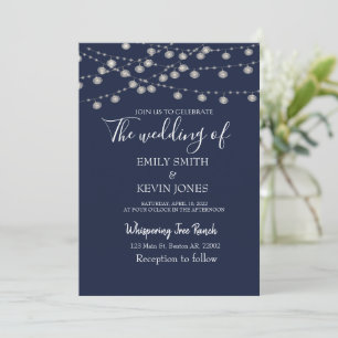 Rustic wedding invitation with string lights 