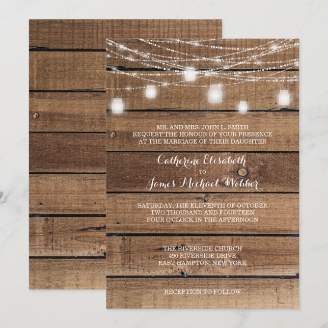 Rustic Wedding Invitation Wording Bride's Parents (Front/Back)