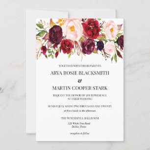 Rustic Wedding Invitations, Burgundy, Wood Invitation