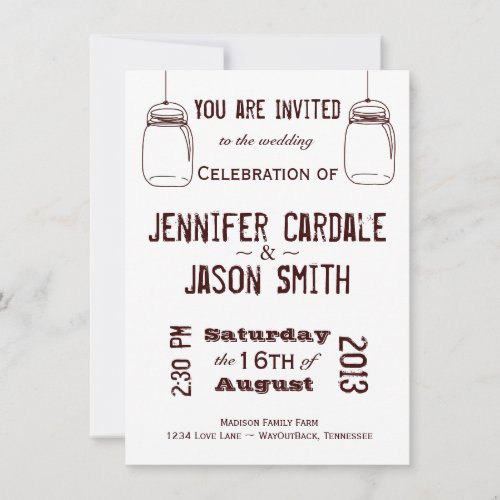 Rustic Wedding Invitations Country Mason Jars