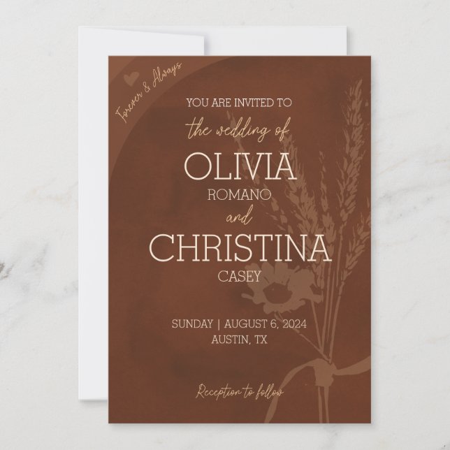 Rustic Wedding Invitations Forever, Brown (Front)