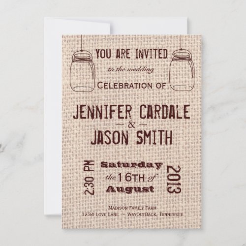 Rustic Wedding Invitations Mason Jars Burlap Print