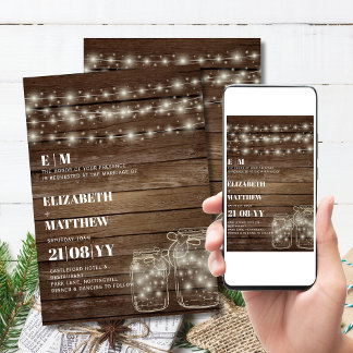 Rustic Wedding Invitations Mason Jars Lights