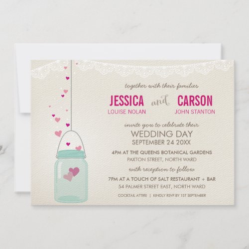 RUSTIC WEDDING INVITE cute mason jar love hearts