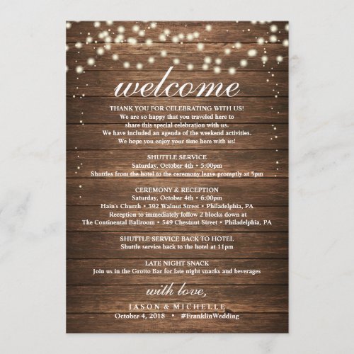 Rustic Wedding Itinerary _ Wedding Welcome Letter Program