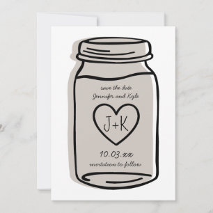 Rustic wedding Jar save the date card - neutral