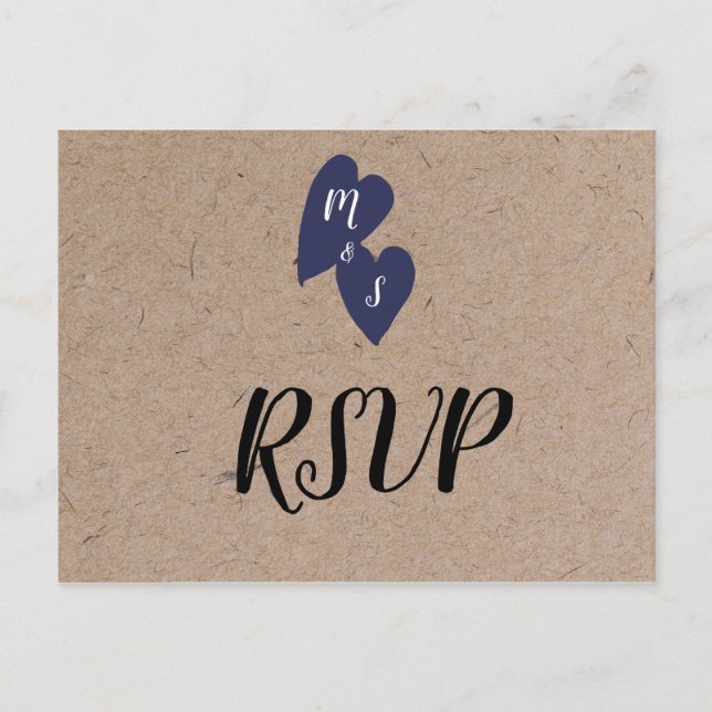Rustic Wedding | Kraft  Monogram  Food Choice RSVP Postcard (Front)