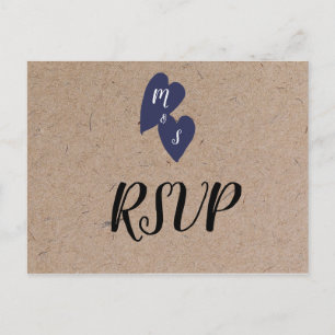 Rustic Wedding Kraft Style Monogram Heart RSVP Postcard