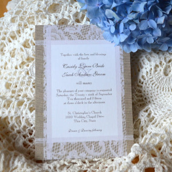 Rustic Wedding Lace And Burlap Invitation by happygotimes at Zazzle
