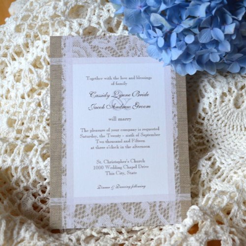 Lace and Burlap Country Romance Wedding Custom Announcements