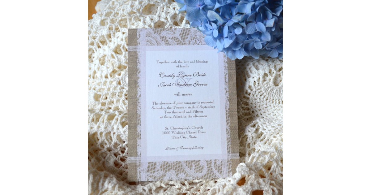Rustic Wedding Lace and Burlap Invitation | Zazzle