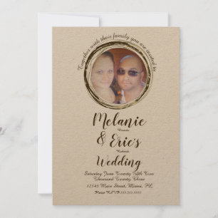 Rustic Wedding Log Rings Elegant Script Photo Invitation